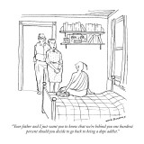 "Your father and I just want you to know that we're behind you one hundred…" - New Yorker Cartoon Premium Giclee Print by Nick Downes