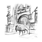 Large buffalo walks out of "The Dakota". - New Yorker Cartoon Premium Giclee Print by Everett Opie