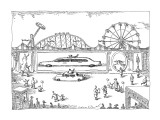 A small car's reflection becomes a stretch limo, in a circus trick mirror. - New Yorker Cartoon Premium Giclee Print by John O'brien