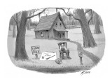 Man outside shack next to sign that reads 'Estate Sale', with what few ite… - New Yorker Cartoon Premium Giclee Print by Harry Bliss