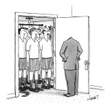 Empty suit opens closet full of men in underwear. - New Yorker Cartoon Premium Giclee Print by Tom Cheney