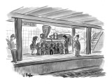 As a businessman looks on askance, the Little Engine that Could pulls into… - New Yorker Cartoon Premium Giclee Print by Warren Miller