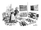 Betsy Ross and George Washington looking over a variety of flag designs. - New Yorker Cartoon Premium Giclee Print by Dana Fradon