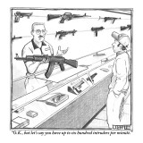 "O.K., but let's say you have up to six hundred intruders per minute." - New Yorker Cartoon Premium Giclee Print by Matthew Diffee
