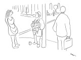 Man standing on street corner with sign that reads, 'Pay Me or I'll Vote f… - New Yorker Cartoon Premium Giclee Print by Michael Shaw