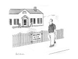 Man passes fence with sign "Beware Of Our Lawyer". - New Yorker Cartoon Premium Giclee Print by Leo Cullum