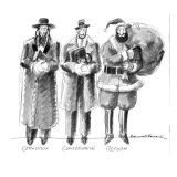 Three Jews are standing in a line; they are labeled Orthodox; Conservative… - New Yorker Cartoon Premium Giclee Print by Edward Sorel