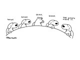 Four dogs and a pig are sitting around a table. First dog: "Woof,"; second…" - New Yorker Cartoon Premium Giclee Print by Charles Barsotti