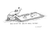 Man hammering in the nails in a bed of nails. - New Yorker Cartoon Premium Giclee Print by Arthur Geisert