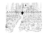 Judge and participants in the trial all stand before the court holding han… - New Yorker Cartoon Premium Giclee Print by Mischa Richter