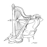 A large lady harpist prepares to shoot an arrow, using her harp as a bow. - New Yorker Cartoon Premium Giclee Print by Al Ross