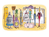 A ruler, a bottle of India Ink, a brush, a green magic marker, a bottle of… - New Yorker Cartoon Premium Giclee Print by Roz Chast