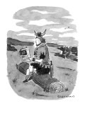 Viking of old, Leif Ericson, sits on log reading a copy of 'LEIF.' - New Yorker Cartoon Premium Giclee Print by Danny Shanahan