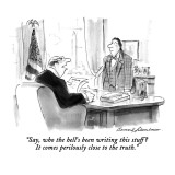 "Say, who the hell's been writing this stuff?  It comes perilously close t…" - New Yorker Cartoon Premium Giclee Print by Bernard Schoenbaum