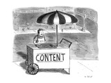 A street vendor stands at a hot dog cart whose sign reads, "Content." - New Yorker Cartoon Premium Giclee Print by Roz Chast