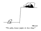 "Not guilty, because puppies do these things." - New Yorker Cartoon Premium Giclee Print by Charles Barsotti