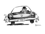 Man in speeding car with license plate "Yield". - New Yorker Cartoon Premium Giclee Print by Eldon Dedini