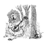 Lion playing guitar to mouse. - New Yorker Cartoon Premium Giclee Print by William Steig