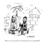 "Why is it we never focus on the things that unite us, like falafel?" - New Yorker Cartoon Premium Giclee Print by David Sipress