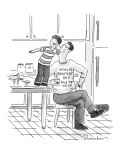 Son reaching down his father's throat. Father's shirt reads: 'World's Grea… - New Yorker Cartoon Premium Giclee Print by Danny Shanahan