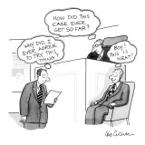 Courtroom scene of judge, witness on witness stand, and lawyer.  Judge thi…" - New Yorker Cartoon Premium Giclee Print by Leo Cullum