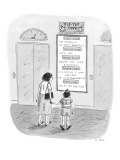 Woman waits with her child at elevator in Tip-Top Toys. - New Yorker Cartoon Premium Giclee Print by Roz Chast