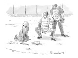 Dog at home plate with a leash in his mouth, waiting for pitcher to walk h… - New Yorker Cartoon Premium Giclee Print by Danny Shanahan