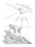 The hand of god emerges from a cloud holding eyeglasses for a squinting Mo… - New Yorker Cartoon Premium Giclee Print by Jack Ziegler