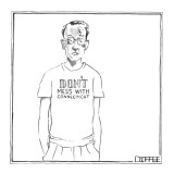 A man's t-shirt reads 'Don't Mess with Connecticut,' but he's battered and… - New Yorker Cartoon Premium Giclee Print by Matthew Diffee