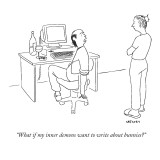 "What if my inner demons want to write about bunnies?" - New Yorker Cartoon Premium Giclee Print by Alex Gregory