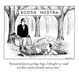 "Instead of plastic garbage bags, I thought we could try these earth-frien…" - New Yorker Cartoon Premium Giclee Print by Alex Gregory