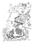 Woman pouring wash water at top of long funnel aimed at dictator giving sp… - New Yorker Cartoon Premium Giclee Print by George Booth