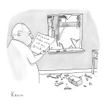 A man reads a note "Please take care of my brick" which was attached to a … - New Yorker Cartoon Premium Giclee Print by Zachary Kanin
