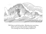 "We'll have to pick this up later. My plane just went down, sharks ate my …" - New Yorker Cartoon Premium Giclee Print by David Borchart