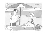 A beach umbrella doubles as a beer tap. - New Yorker Cartoon Premium Giclee Print by Peter C. Vey