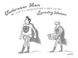 "Underwear Man and his disgruntled sidekick Laundry Woman" - New Yorker Cartoon Premium Giclee Print by Kim Warp