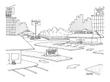Scene where names of buildings refer to all the buildings each faces, for …" - New Yorker Cartoon Premium Giclee Print by Jack Ziegler