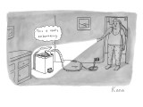 A man catches his vacuum cleaner eating from the trash. The vacuum cleaner…" - New Yorker Cartoon Premium Giclee Print by Zachary Kanin
