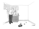 A man changes his baby's diaper. There are hash marks on the wall counting… - New Yorker Cartoon Premium Giclee Print by Marshall Hopkins