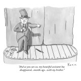 "And as you can see, my beautiful assistant has disappeared...months ago..…" - New Yorker Cartoon Premium Giclee Print by Zachary Kanin