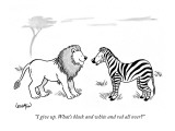 "I give up. What's black and white and red all over?" - New Yorker Cartoon Premium Giclee Print by Robert Leighton