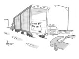 A sign on a truck reads, "How's my texting?" - New Yorker Cartoon Premium Giclee Print by John Klossner