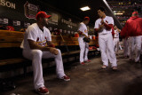 Brewers v St. Louis Cardinals - G. Four, St Louis, MO - Oct. 13: Albert Pujols and Jon Jay Photographic Print by Jamie Squire