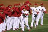 Brewers v Cardinals - G. Five, St Louis, MO - Oct. 14: Jon Jay, Matt Holliday and Adron Chambers Photographic Print by Christian Petersen