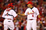 Milwaukee Brewers v Cardinals - G. Five, St Louis, MO - Oct. 14: Yadier Molina and Albert Pujols Photographic Print by Dilip Vishwanat