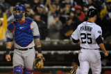 Texas Rangers v Detroit Tigers - Game Four, Detroit, MI - October 12: Mike Napoli and Ryan Raburn Photographic Print by Kevork Djansezian