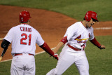 2011 G. 6 - Texas Rangers v St Louis Cardinals, St Louis, MO - Oct. 27: Jon Jay and Allen Craig Photographic Print by Doug Pensinger