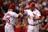 Texas Rangers v St Louis Cardinals, St Louis, MO - Oct. 27: Lance Berkman and Skip Schumaker Photographic Print by Jamie Squire