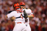 Milwaukee Brewers v Cardinals - G. Five, St Louis, MO - Oct. 14: Jason Motte and Yadier Molina Photographic Print by Jamie Squire