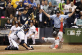 Cardinals v Milwaukee Brewers - G. Six, Milwaukee, WI - Oct. 16: Matt Holliday and Jonathan Lucroy Photographic Print by Christian Petersen
